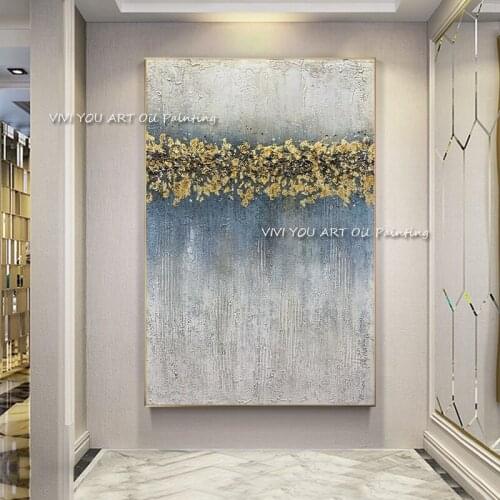 The Trend Foil Gray Blue Art Hand Painted Oil Paintings on Canvas Abstract Palette Wall Picture for Home Office Decoration Art