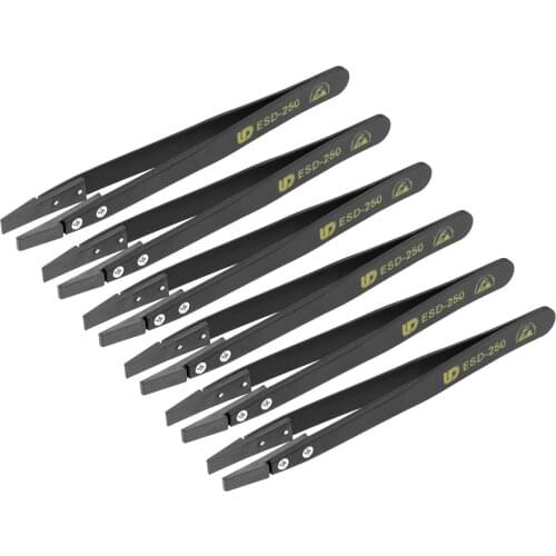 Uxcell ESD Precision Anti-Static Tweezers, Stainless Steel Big Flat Tip Tweezers for Craft Jewelry Electronics, 6 Pcs