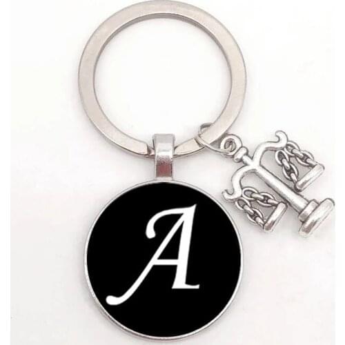 Vintage English Letter A-Z Keychain Judge Golden Balance Accessories Initial Letter Keychain Car Wallet Handbag Accessories Men