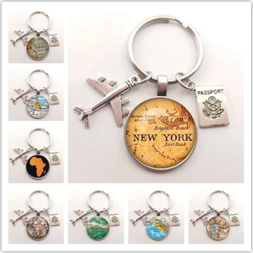 Vintage World Travel City Map Keychaines New York Florence Finland Los Angeles Africa UK hometown map badge Keychain