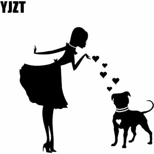 YJZT 15CM*15CM Women And Love Dog Romantic Vinyl Car Sticker Decoration Black/Silver C2-3216
