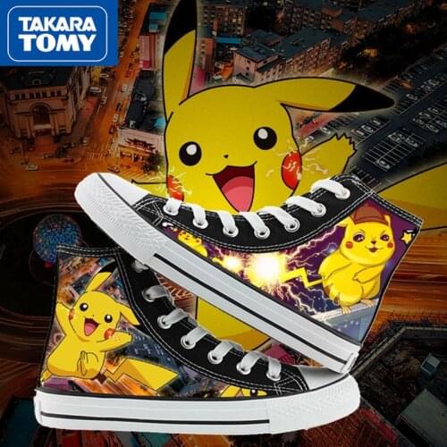 TAKARA TOMY Pokemon Ladies Fashion Comfortable Non-slip High-top Canvas Shoes Cute Cartoon Anime Sneakers