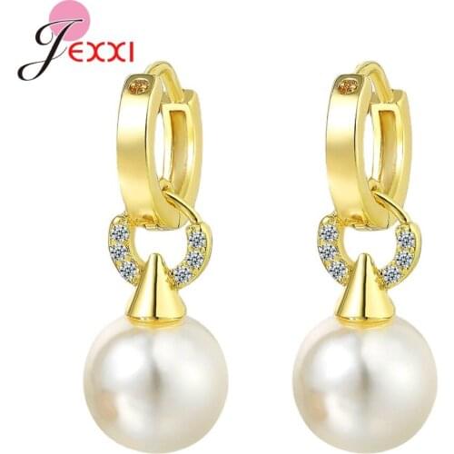 Top Quality 925 Sterling Silver Crystal Pearl Hoop Earrings for Women Round Wedding Gold Earrings Party Jewelry Wholesale