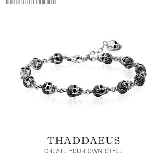 Skull Pave Link Chain Bracelet For Women Men 925 Sterling Silver Punk Bracelet Fit Karma Beads Charm Body Jewelry Party Gifts