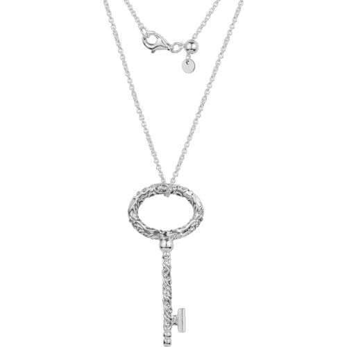 Regal Key Pendant Necklace Fits Original European Charms Sterling Silver Necklace For Woman DIY Fashion Jewelry