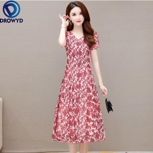2021 New V-neck Summer Boho Women Maxi Dresses Fashion Bodycon Loose Pink Print Short Sleeve Midi Dresses Elegant Party Vestidos