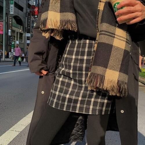 SUPERMILE*2021 New Women A-Line Tweed Plaid Mini Skirt Kawaii Harajuku High-Waist Elegant Vintage Dress British Preppy Style