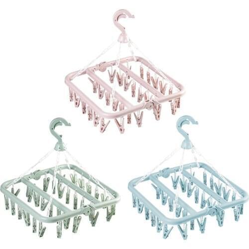 1PC Drying Hanger 32-Clip Rotatable Premium PP Plastic Foldable Hanger Socks Clip Clothes Hanger Drying Clip Home Storage Holder