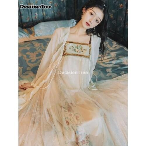 2021 hanfu costume dress women improved hanfu embroidered dress chinese style student traditional clothing asian dress