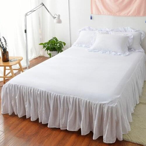 Cilected 3Pcs/Set INS Solid Color Washed Cotton Bed Skirt Pillowcase Soft Breathable Bedspread Non-Slip Protective Cover Sheet