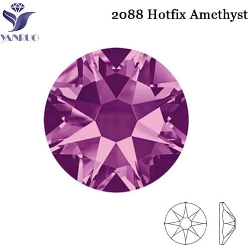 YANRUO 2088 8 Big 8 Small Amethyst Iron On Strass Hotfix Crystal Strong Glue Rhinestone Applique Fabric Wedding Decoration