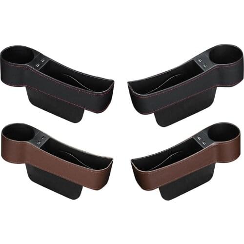 Car Seat Storage Box Console Side Shelf High Quality PU Leather 2 Cup Holders 2 USB Gap Filler Storage Box Car Storage Supplies