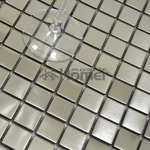 Free shipping 25mm square tile silver drawbench stainless steel metal mosaic , sheet size 12x12", kitchen backsplash home decor