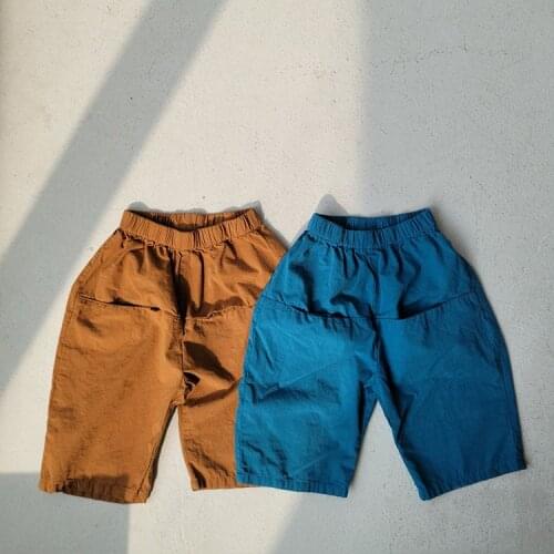 Children Summer New Casual Pants Girls and Boys Korean Loose Fashion Solid Color Personality Pocket Straight Pants Capris