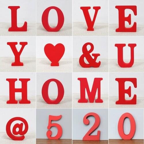 10X10X1.5CM Red Wooden Letter English Alphabet DIY Personalised Name Design Art Craft Free Standing Heart Wedding Home Decor