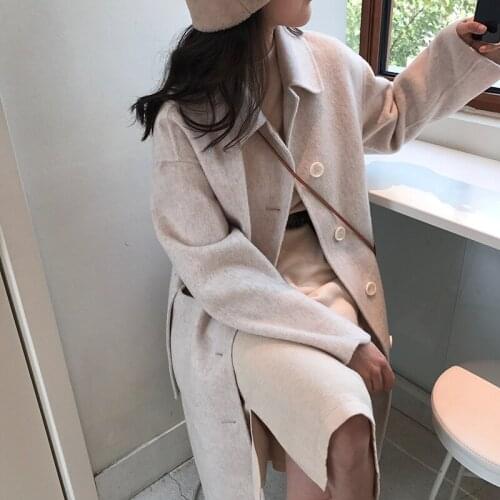 Double Faced Cashmere Overcoat Womens Middle Long Autumn Winter 2021 New High-end Over Knee Wool Overcoat