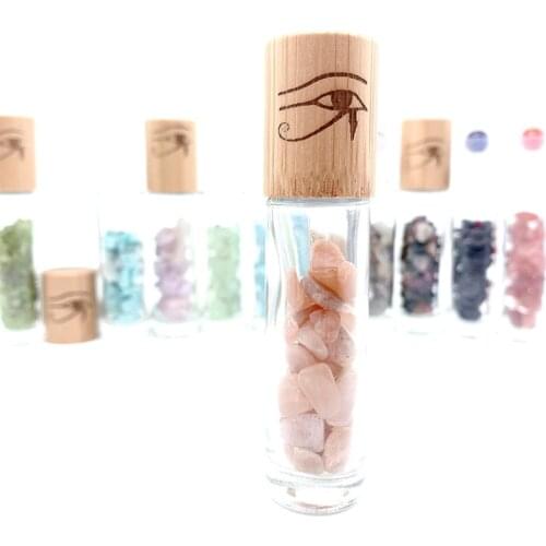 Gemstone Roller Bottle Nature Quarz Essential Oil Bottle The Eye of Horus Bamboo Cover Grain Cover 10ml Travel Vials 10pcs P256