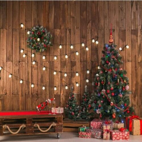 Xmas Photography Backdrop Vintage Wooden Plank Christmas Tree Gift Box Background Holiday Birthday Party Decoration Photo Booth