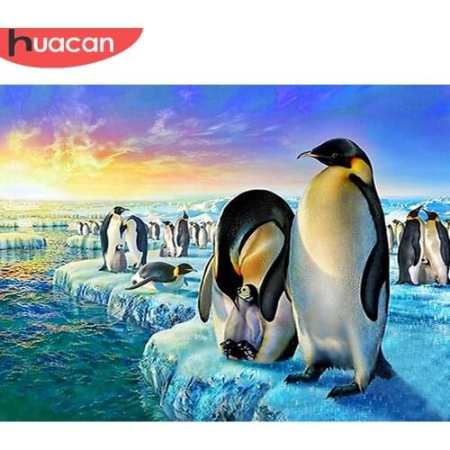 HUACAN Diamond Painting Penguin Animal Home Art Diamond Embroidery Mosaic Glacier Cross Stitch Handcraft