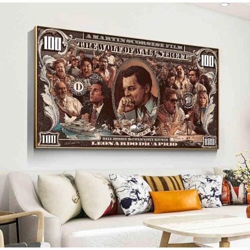 Wolf of Wall Street Classic Movie Posters Inspirational Artwork Dollars Money Canvas Paintings Modern Home Office Bar Wall Decor