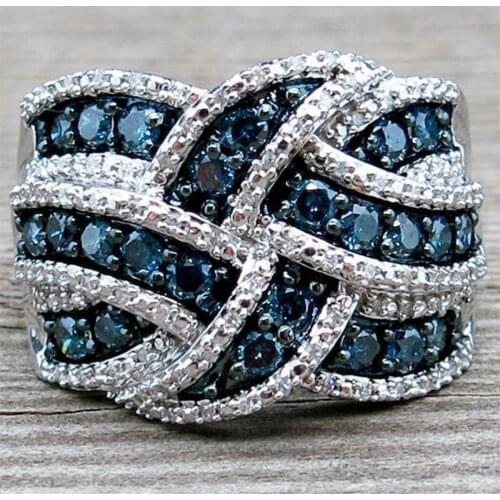 New Luxury Big silver color Rings with Blue Colors CZ Zircon Stone for Women Fashion Wedding Engagement Rings Gifts