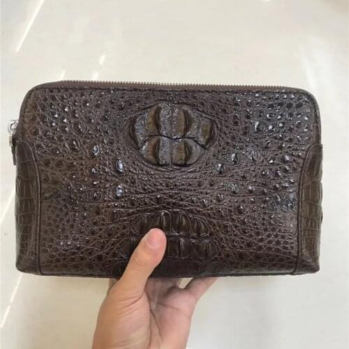 Authentic Exotic Crocodile Skin Businessmen Wristlets Purse Phone Clutch Bag Genuine Alligator Leather Male Large Card Holders