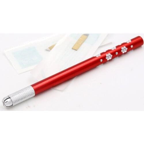 Red caneta tatuagem permanent makeup pen manual tebori microblading sobrancelhas tattoo pen with 2pcs blade free shipping