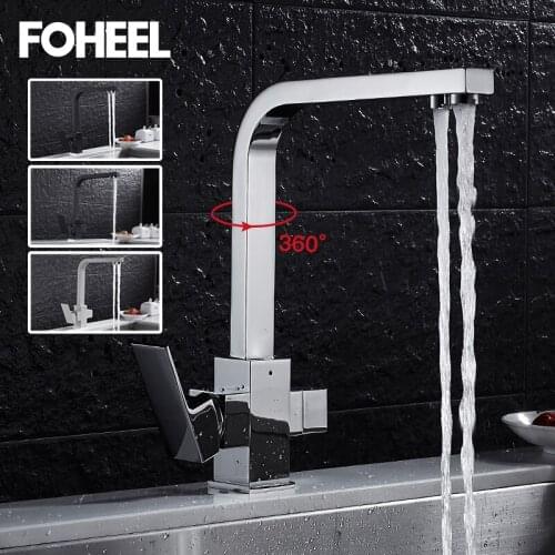 FOHEEL Kitchen Faucets Deck Mounted Mixer Tap 360 Degree Rotation with Water Filter Features Mixer Tap Crane For Kitchen