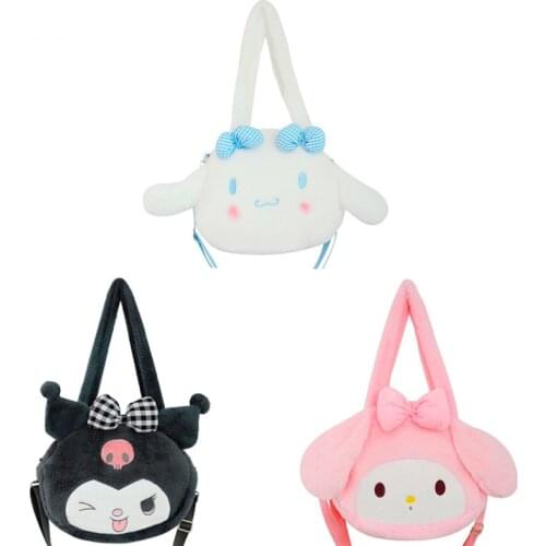 Cute Anime Melody Kuromi Cinnamoroll Bag Soft Plush Shoulder Bag Kawaii Cartoon Kuromi Plush Toys Gifts for Kids Girls