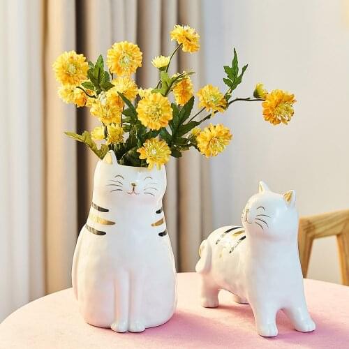 Cute Ceramic Cat Flower Pot Nordic Home Decoration Pots for Plants Ceramic Planter Balcony Living Room Decor Animal Sculpture