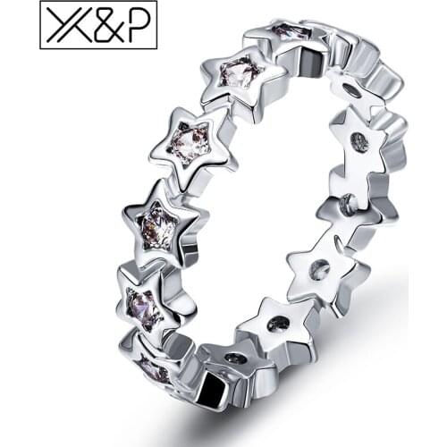 X&P Fashion Wed harm Silver Color Shine Star Finger Rings for Women Wedding Clear Sparkling Original Fine Ring Jewelry Gifts
