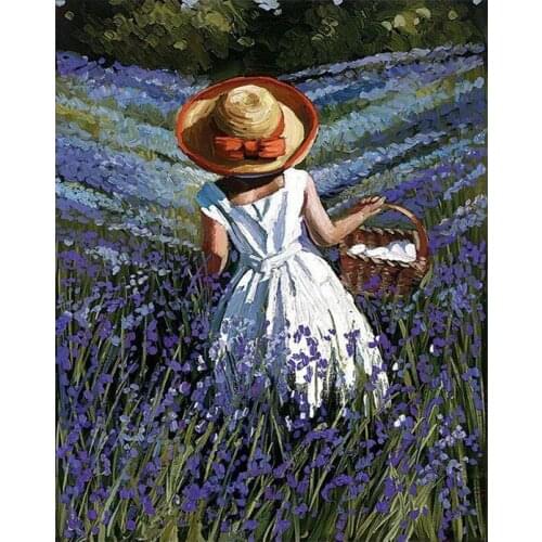 PhotoCustom Oil Painting By Numbers Garden Figure DIY Paint By Numbers On Canvas 60x75cm Frameless Girl Hand Painting Home Decor
