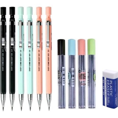 Set 2.0 Mm Mechanical Pencil Set 2B Automatic Pencil with Black Lead Core Refill for Drawing, Writing, Handicraft, Art Sketch