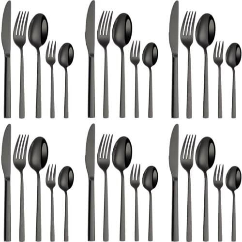 Western Cutlery Set 30 Pieces Stainless Steel Tableware Set Black Spoon Fork Dining Knife Complete Home Kitchen Dinnerware Set