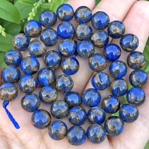 Natural Stone Blue Cloisonne Gold Sand Beads Loose Spacer Rondelle Beads For Jewelry Making 4/6/8/10MM Diy Necklace Bracelet 15"
