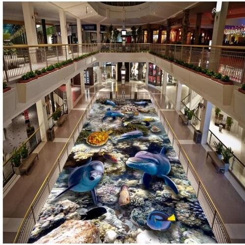 Non-slip waterproof self-adhesive PVC Wallpaper The sea world draws bricks Modern sticker 3D floor
