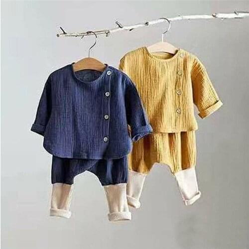 Toddler Girl Boy Clothes 2PCS Newborn Baby Boys Cotton Linen Tops Long Sleeve T shirt+Pants Outfits Clothes Summer Spring