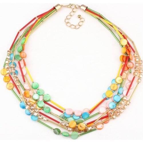 Wholesale Hot Autumn New Trendy Fashion Colorful Bohemian Shell Jewelry Multi Layer Pendant Chunky Charm Graceful Necklace