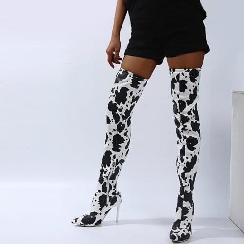 Autumn Winter Women Boots Leather Heels Pumps Newest Night Club Shoes Over-the-Knee Pointed Toe Thin Heels Woman Heels 2020