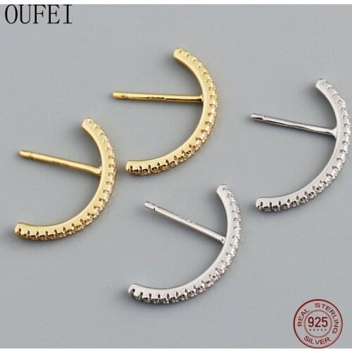 Semicircle Stud Earring 925 Sterling Silver Curved Unique Girl Gift Earrings Charm Zircon Fine Jewelry Trend Accessories