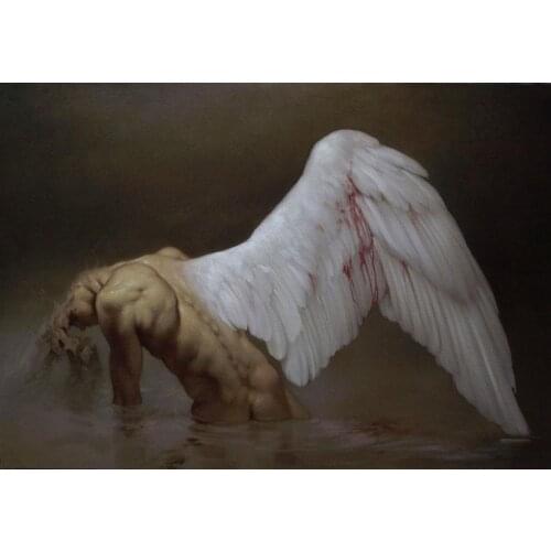 Portrait customization) old artist hand painted original oil painting art male archangel nuded man on canvas