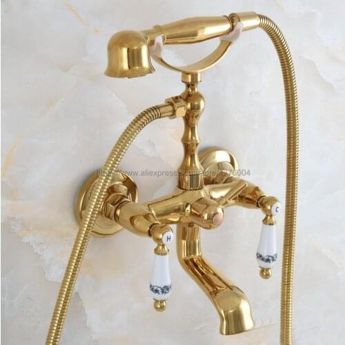 Luxury Bathtub Faucets Gold Brass Bathroom Faucet Mixer Tap Wall Mounted Hand Held Shower Head Kit Shower Faucet Sets Nna863