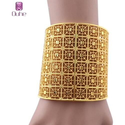 Luxury Dubai Wide Bracelet&Bangle For Women Gold Color African India Jewelry Bridal Wedding Banquet Gifts