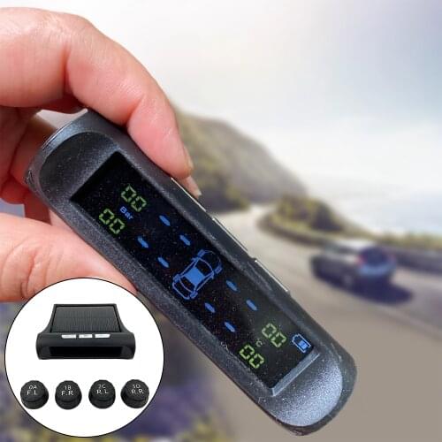 TPMS Car Tire Pressure Monitor System Tyre Monitoring System Solar/USB/Battery Power LCD Display with 4 External Sensors