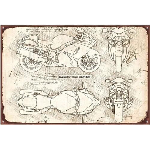 Suzuki Hayabusa GSX 1300R (2008) Da Vinci Sketch Art Tin Sign TP-0263