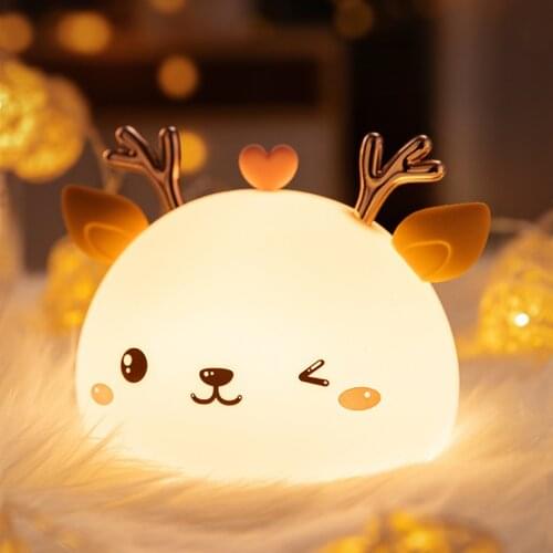 LED Toy Lamp Cute Deer Silicone Night Light USB Rechargeable Colorful Soft Lights for Birthday Gifts Bedside Bedroom Decor Lamps
