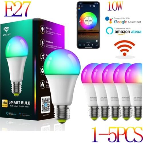 10W WiFi Smart Bulb E27 LED RGB Bulb Work With Alexa / Google Home 190-240V RGB + White Dimmable Timer Function Decoration Bulb