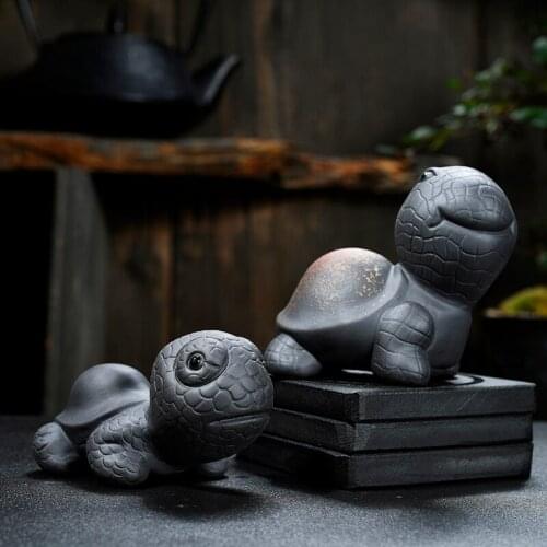 Vintage Creative Black Mud Tea Pet Cute Tortoise Mini Statue Handmade Zisha Animal Tea Ceremony Decor Craft Boutique Souvenir