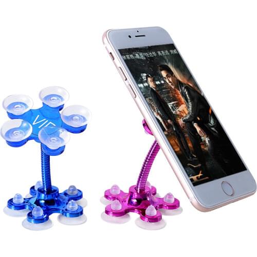 Rotatable Five Claws Sucker Desk Stand for Cell Phone Metal Flower Magic Suction Cup Mobile Phone Car Holder Bracket