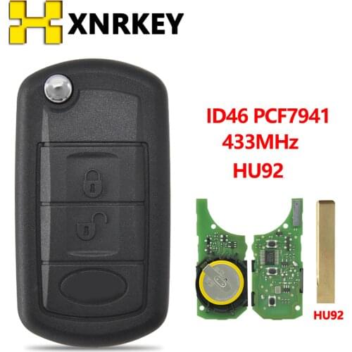 XNRKEY For Old Landrover Discovery 3 Button Flip Key 433Mhz With PCF7941 Chip (Yellow Battery)